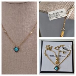 NWT Freida Rothman 14K Gold 925 Silver Turquoise Necklace With Cz Accents